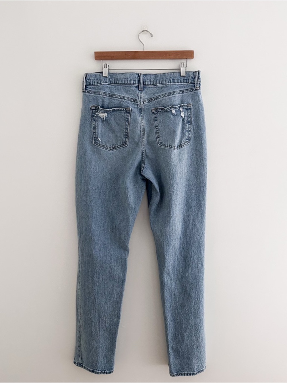 Gap Sky High Straight Leg Jeans | Rigid Denim | Light Wash Distressed | 14 Tall - Picture 7 of 12